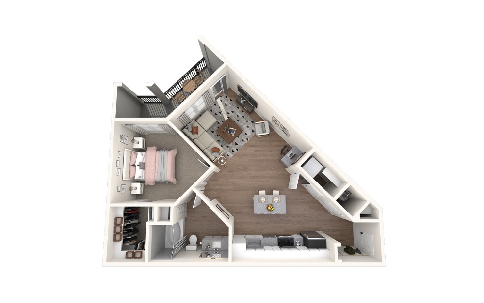Ruby - 1 bedroom floorplan layout with 1 bath and 779 square feet.