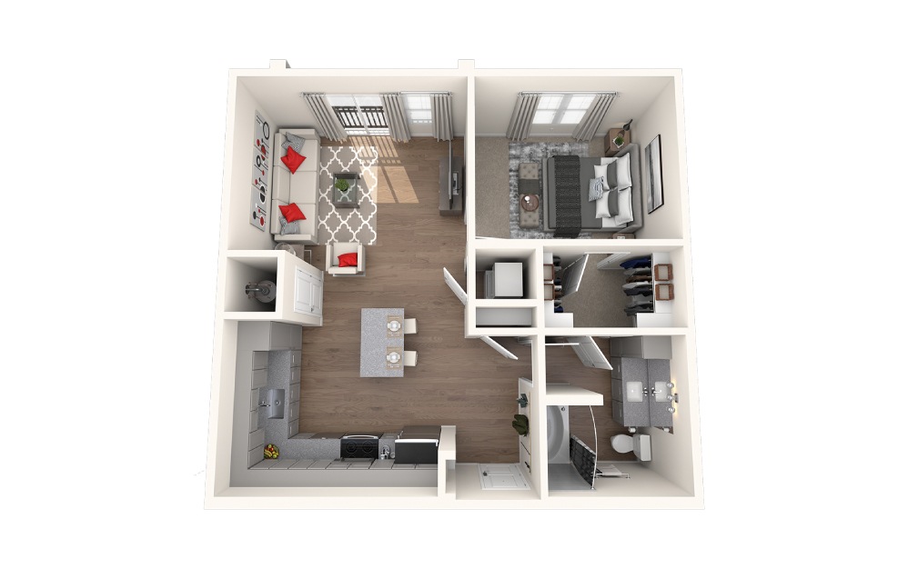 Calhoun - 1 bedroom floorplan layout with 1 bath and 716 square feet.