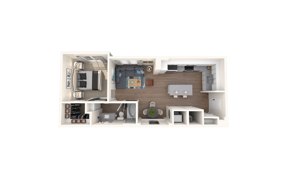 Collier - 1 bedroom floorplan layout with 1 bath and 703 square feet.
