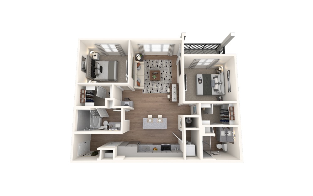 Crighton - 2 bedroom floorplan layout with 2 baths and 1073 square feet.