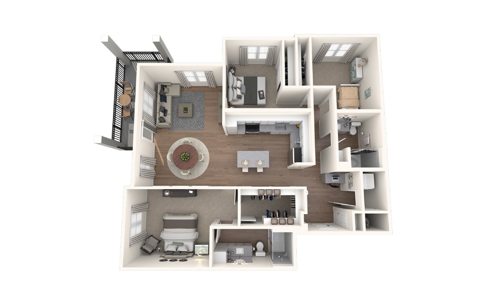 Hooper - 3 bedroom floorplan layout with 2 baths and 1398 square feet.