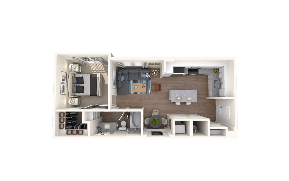 Isaac - 1 bedroom floorplan layout with 1 bath and 669 square feet.