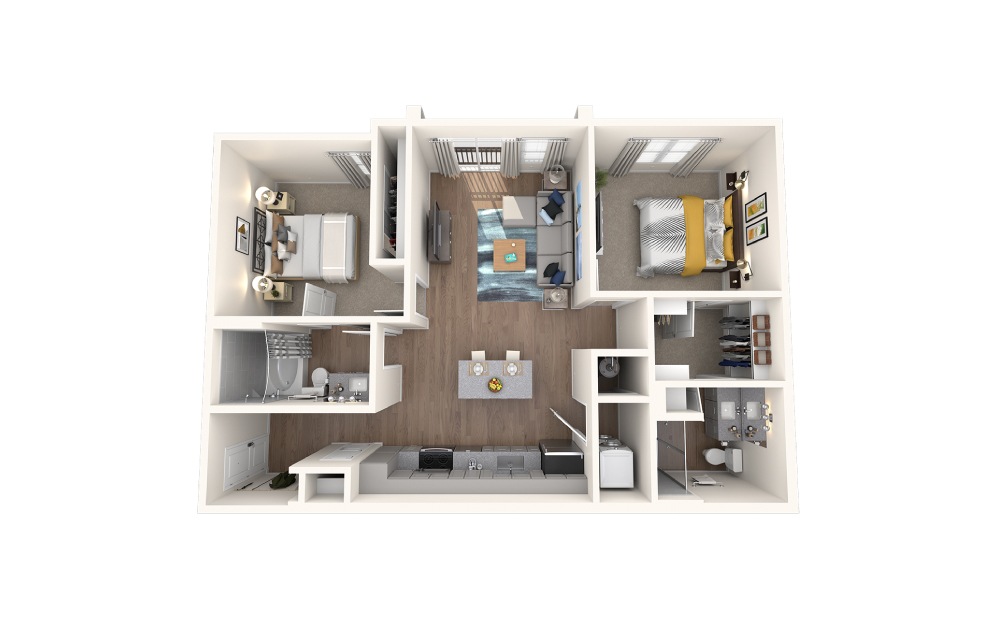Madeley - 2 bedroom floorplan layout with 2 baths and 980 square feet.