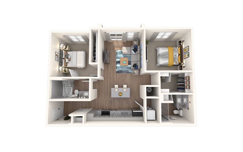Rose - 2 bedroom floorplan layout with 2 baths and 980 square feet.