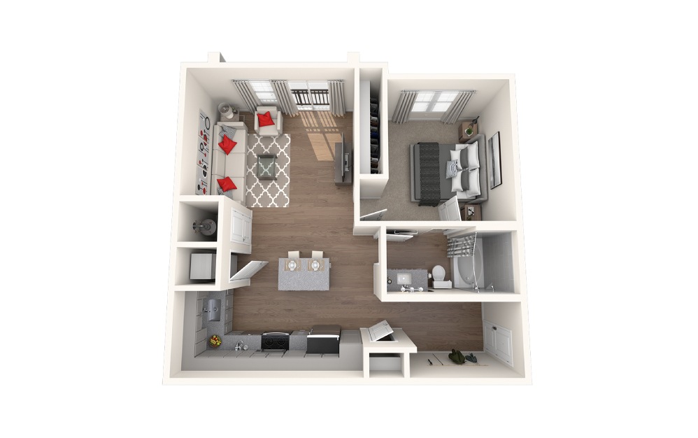 Strake - 1 bedroom floorplan layout with 1 bath and 705 square feet.